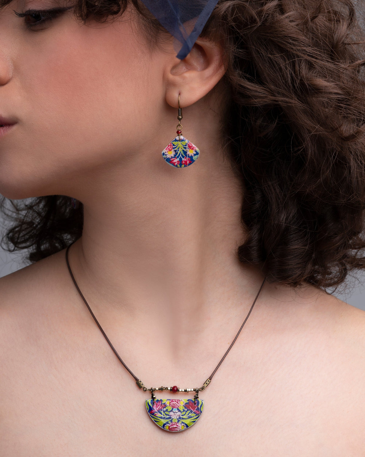 Golestan – Fan Tile Earrings – handmade Persian tile jewellery, photo 2