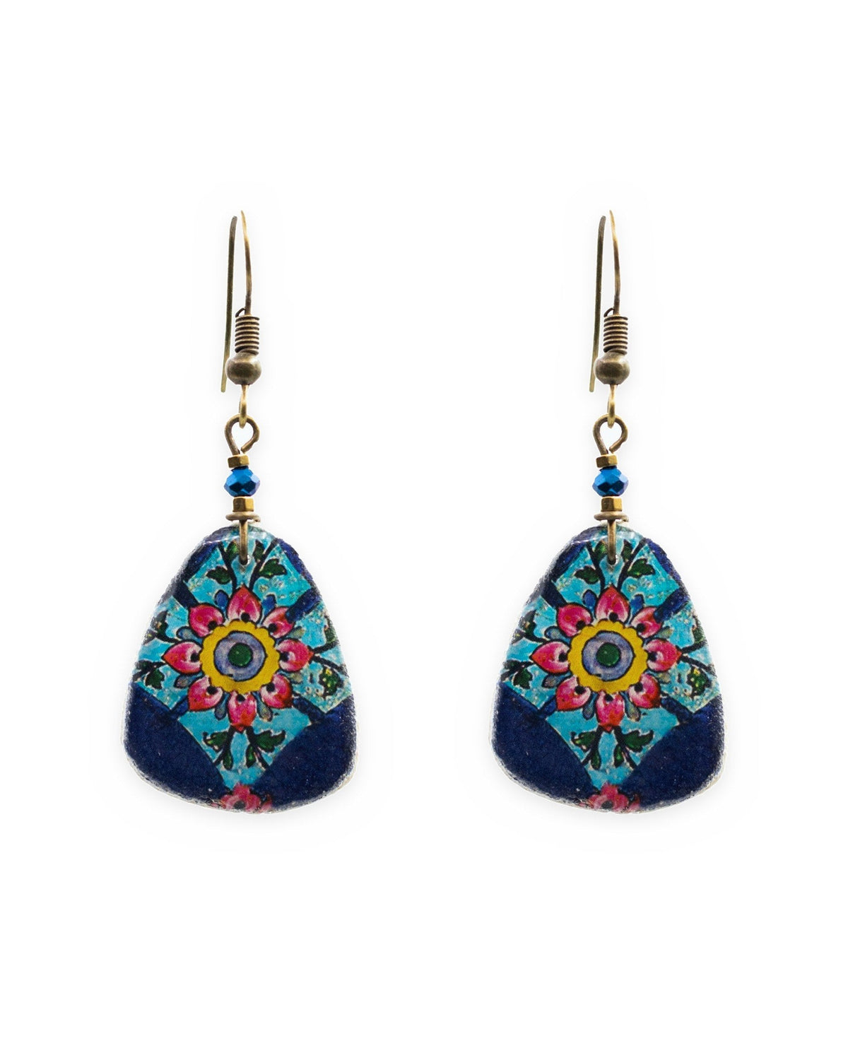 Nastaran – Rounded Triangle Tile Earrings – handmade Persian tile jewellery, photo 1