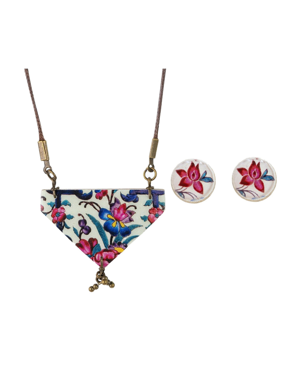 Qonche Gift Set – Triangular Tile Necklace & Round Tile Stud Earrings – handmade Persian tile jewellery, photo 1