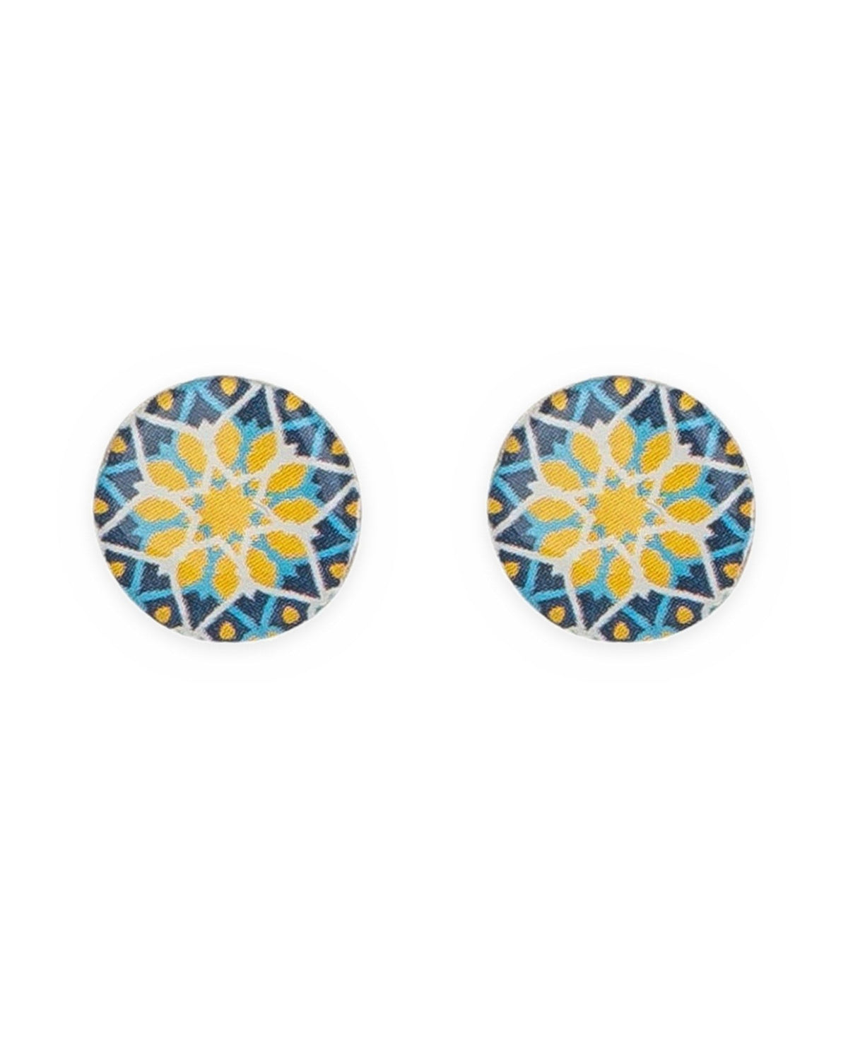 Setare – Round Tile Stud Earrings – handmade Persian tile jewellery, photo 1