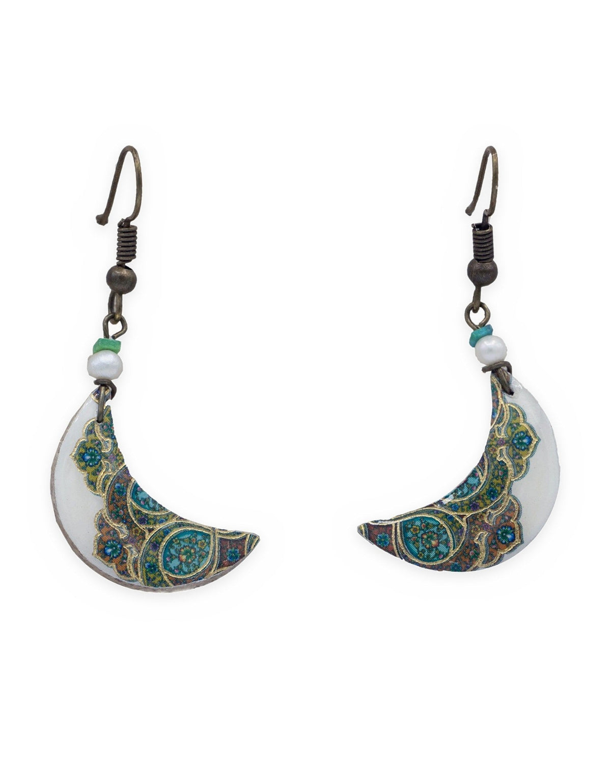 Tahzib – Crescent Tile Earrings – handmade Persian tile jewellery, photo 1