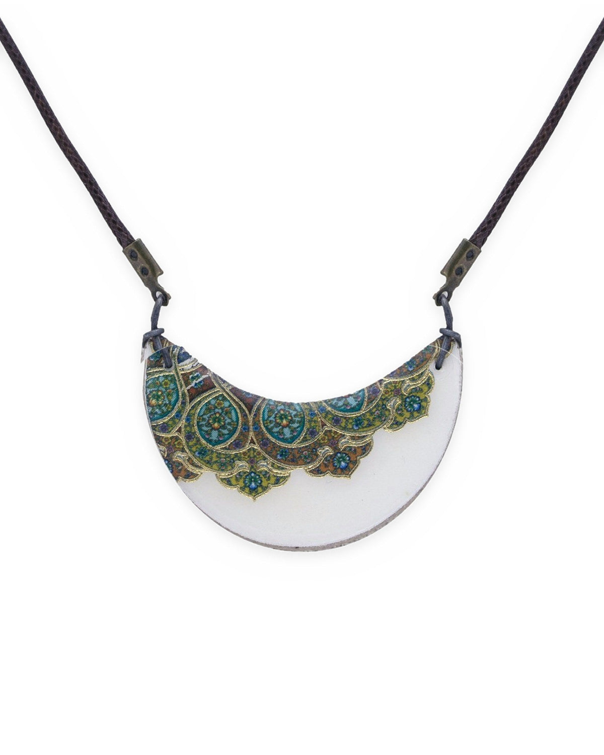 Tahzib Gift Set – Crescent Tile Necklace & Crescent Tile Stud Earrings – handmade Persian tile jewellery, photo 2