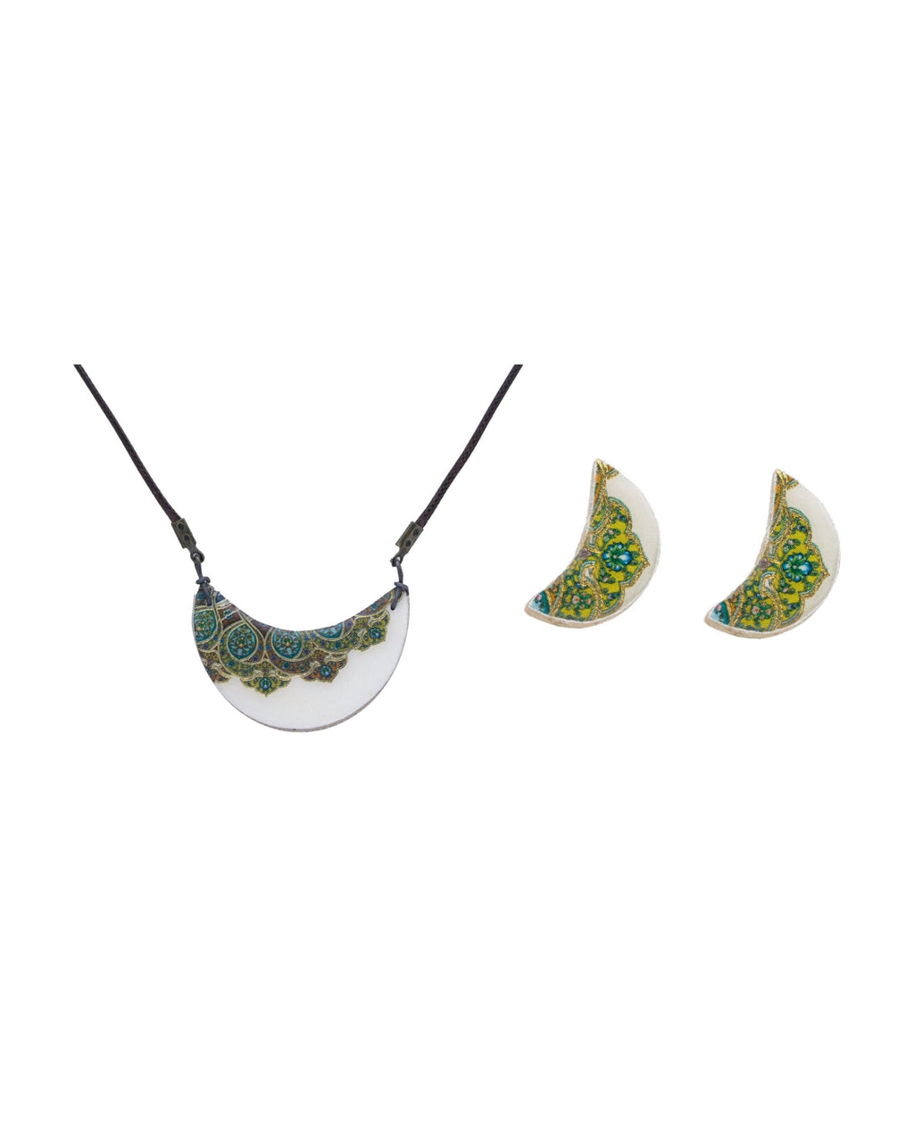 Tahzib Gift Set – Crescent Tile Necklace & Crescent Tile Stud Earrings – handmade Persian tile jewellery, photo 1