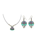 Zomorrod Gift Set – Rounded Triangle Tile Necklace & Arch Tile Earrings, Turquoise – handmade Persian tile jewellery, photo 1