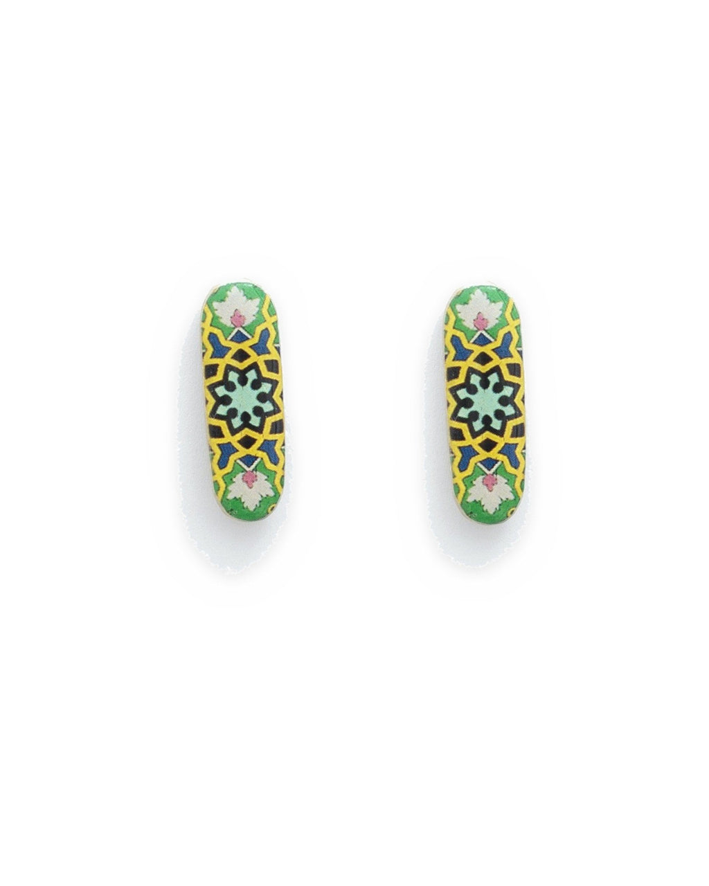 Zomorrod – Oblong Tile Stud Earrings – handmade Persian tile jewellery, photo 1