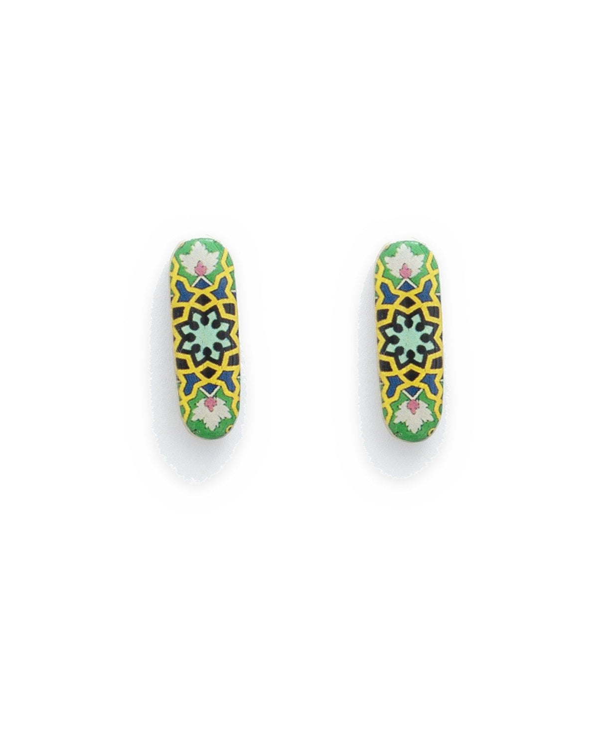 Zomorrod – Oblong Tile Stud Earrings – handmade Persian tile jewellery, photo 1