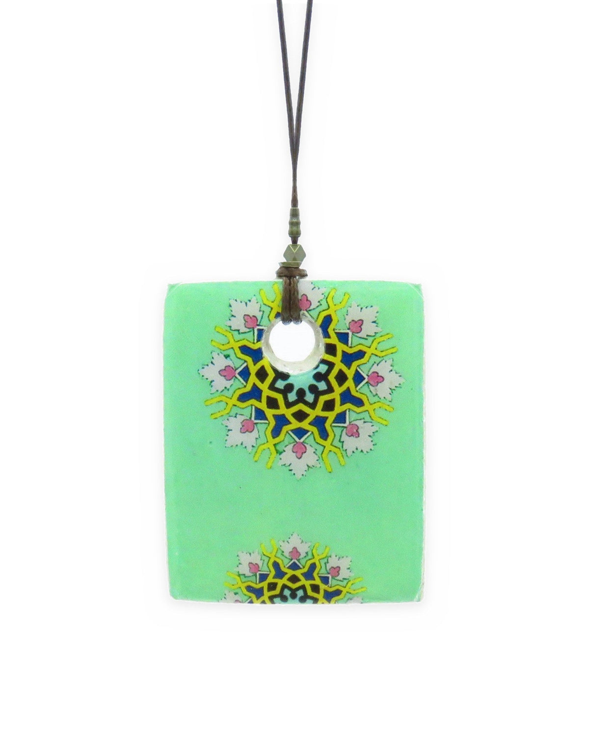 Zomorrod – Rectangular Tile Necklace – handmade Persian tile jewellery, photo 1
