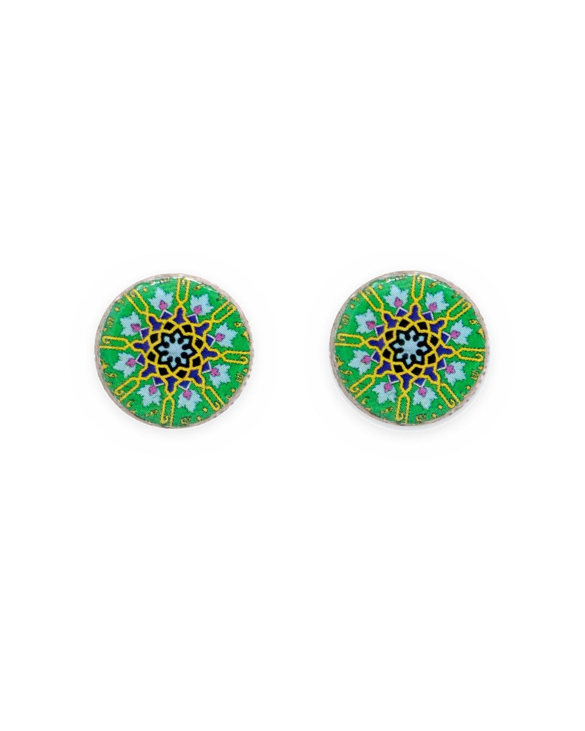 Zomorrod – Round Tile Stud Earrings – handmade Persian tile jewellery, photo 1