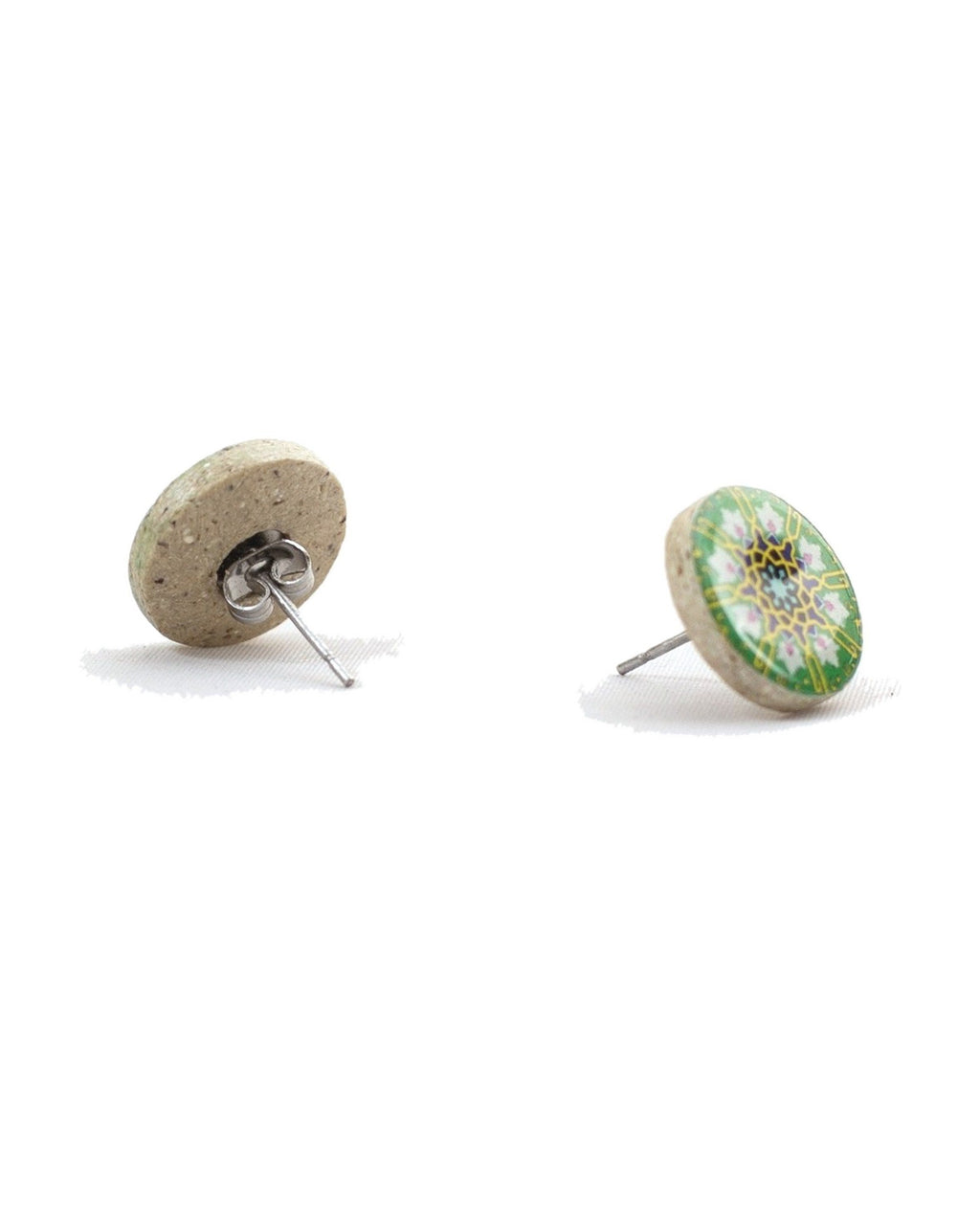 Zomorrod – Round Tile Stud Earrings – handmade Persian tile jewellery, photo 6