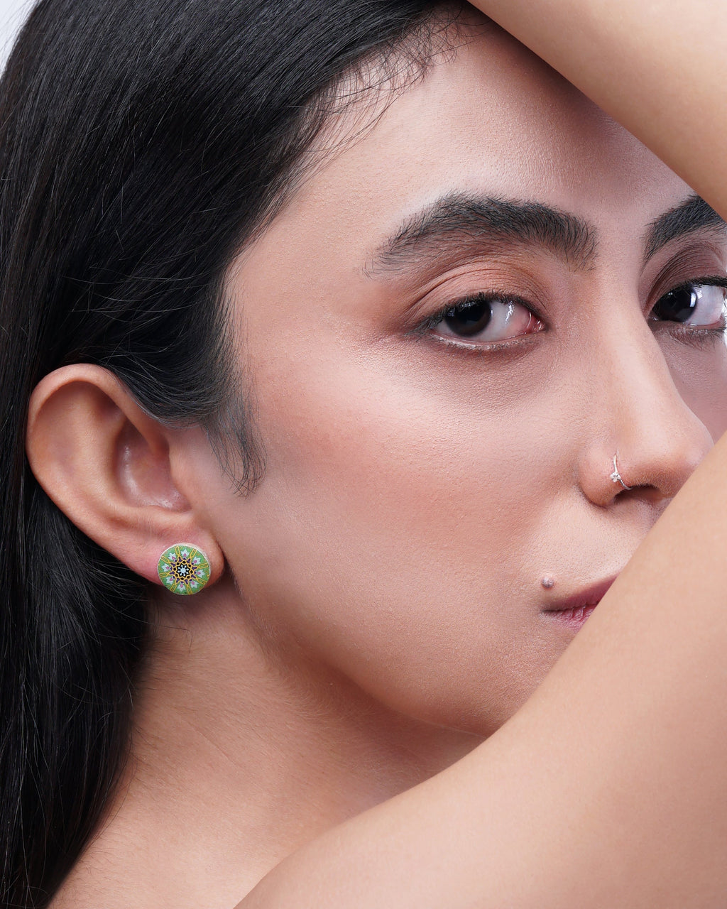 Zomorrod – Round Tile Stud Earrings – handmade Persian tile jewellery, photo 7