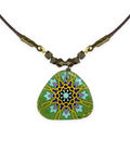 Zomorrod – Rounded Triangle Tile Necklace, Green – handmade Persian tile jewellery, photo 1