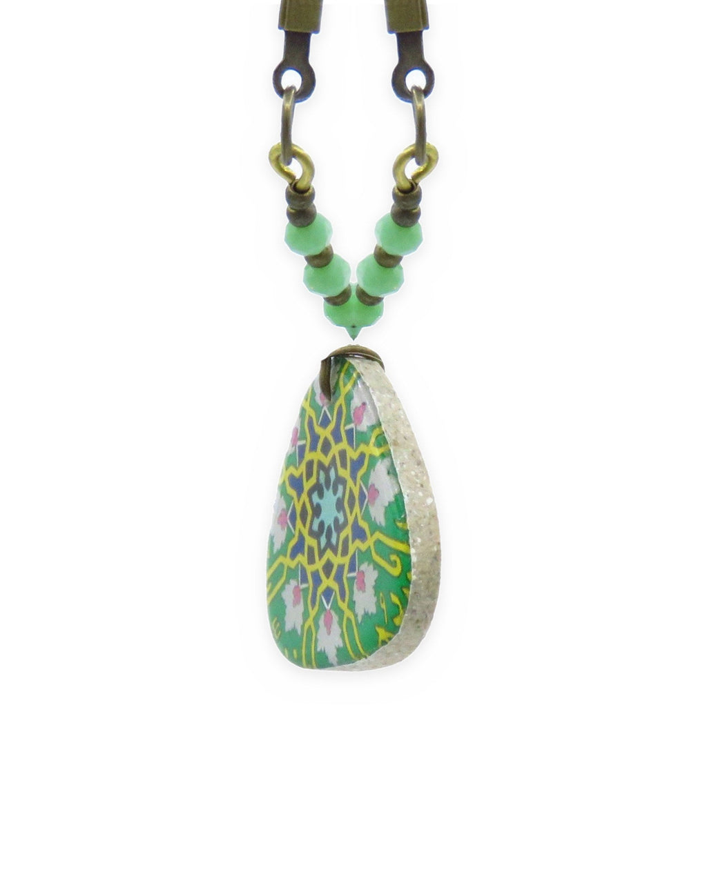 Zomorrod – Rounded Triangle Tile Necklace, Green – handmade Persian tile jewellery, photo 2