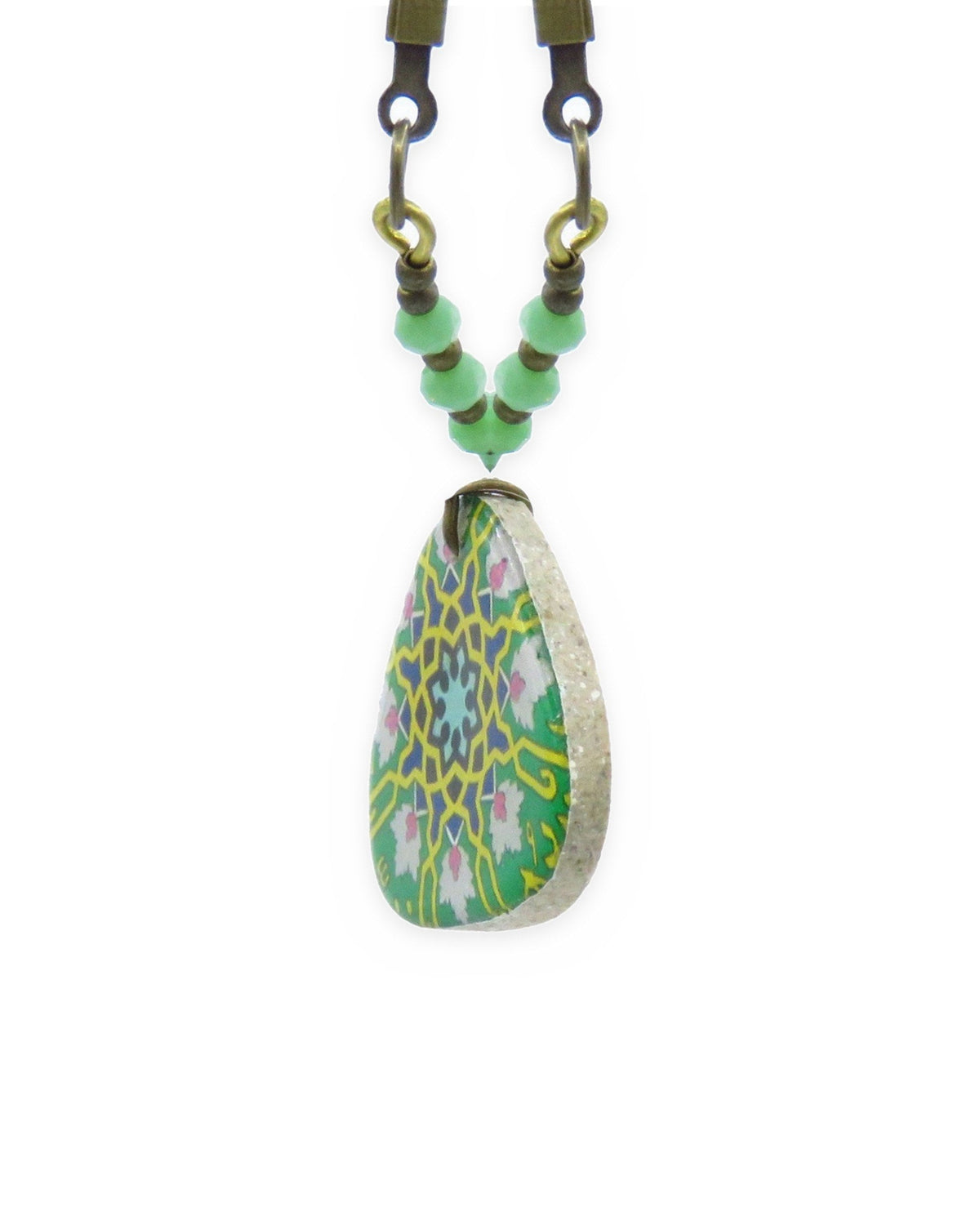 Zomorrod – Rounded Triangle Tile Necklace, Green – handmade Persian tile jewellery, photo 2
