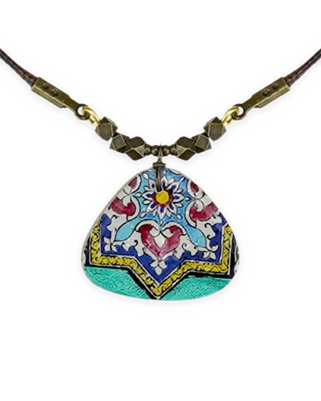Zomorrod Gift Set – Rounded Triangle Tile Necklace & Arch Tile Earrings, Turquoise – handmade Persian tile jewellery, photo 2
