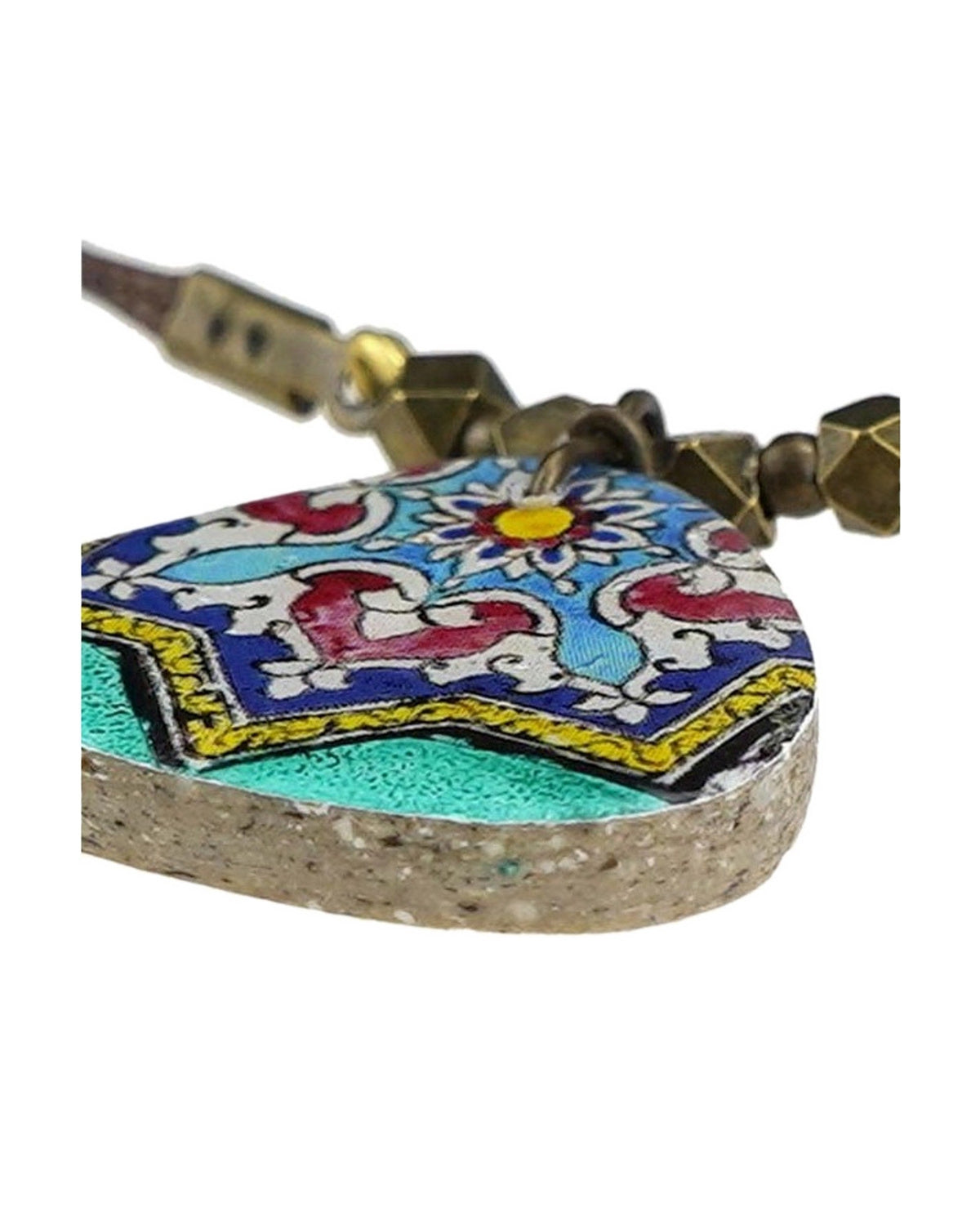 Zomorrod – Rounded Triangle Tile Necklace, Turquoise – handmade Persian tile jewellery, photo 2